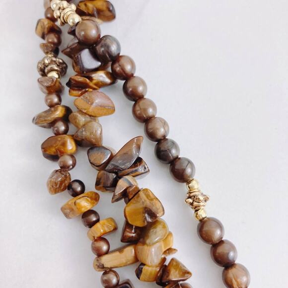 VTG Tiger's Eye Chip Bead Necklace Multi Strand 80s Gemstone Boho Jewelry 17" - Picture 10 of 11